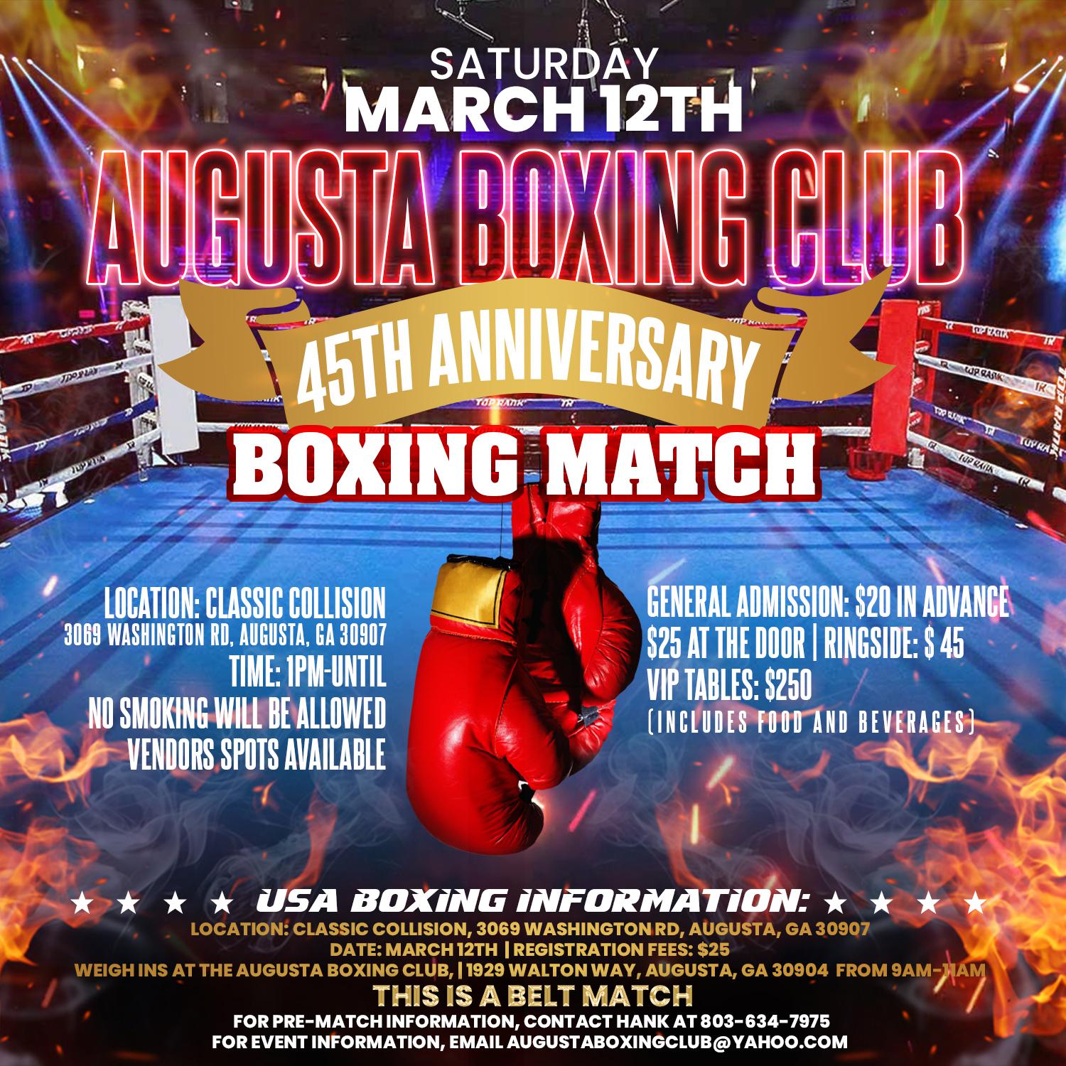 45th Anniversary Boxing Match Tickets in Augusta, GA, United States