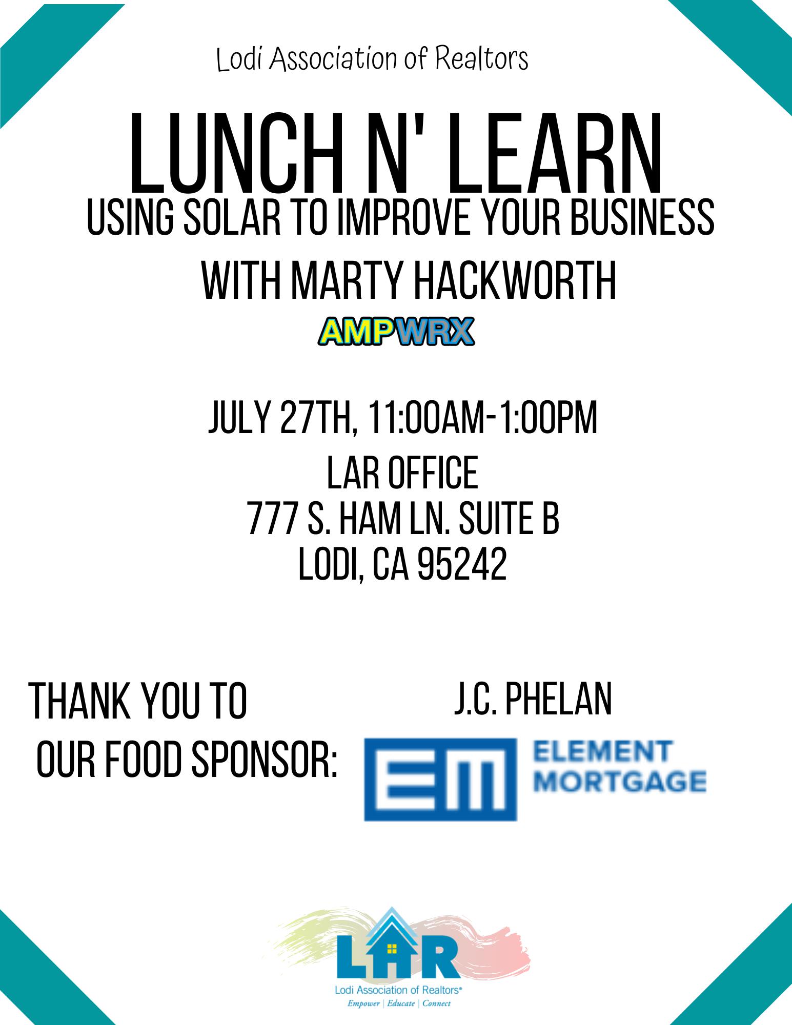 Lunch N' Learn Solar Tickets in Lodi, CA, United States